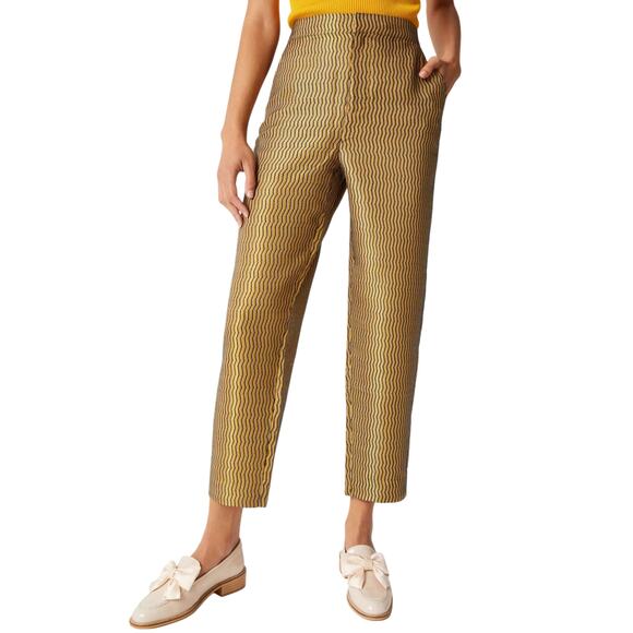 NWT Anthropologie Women's High Rise Maeve Melyssa Jacquard Cropped Dress Pants - Picture 1 of 8